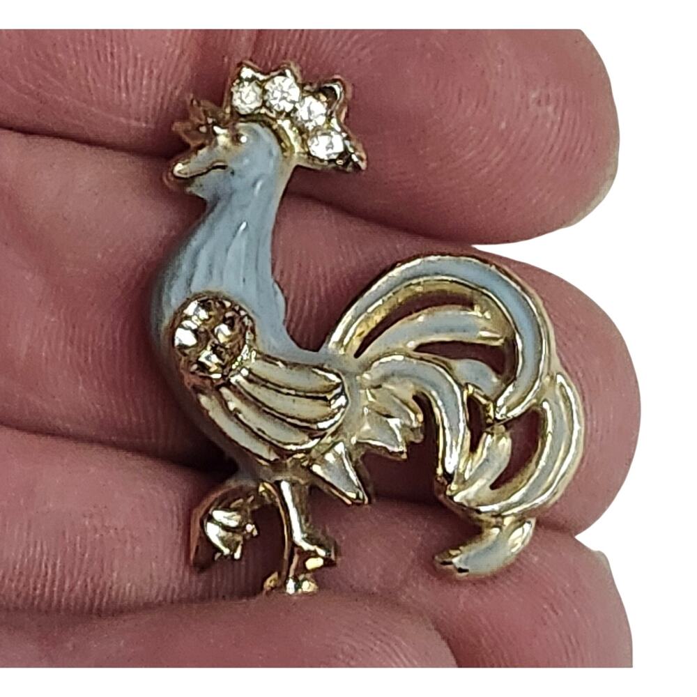Vtg 1950s Blue Enamel Rooster Scatter  Pin Brooch - Picture 2 of 3